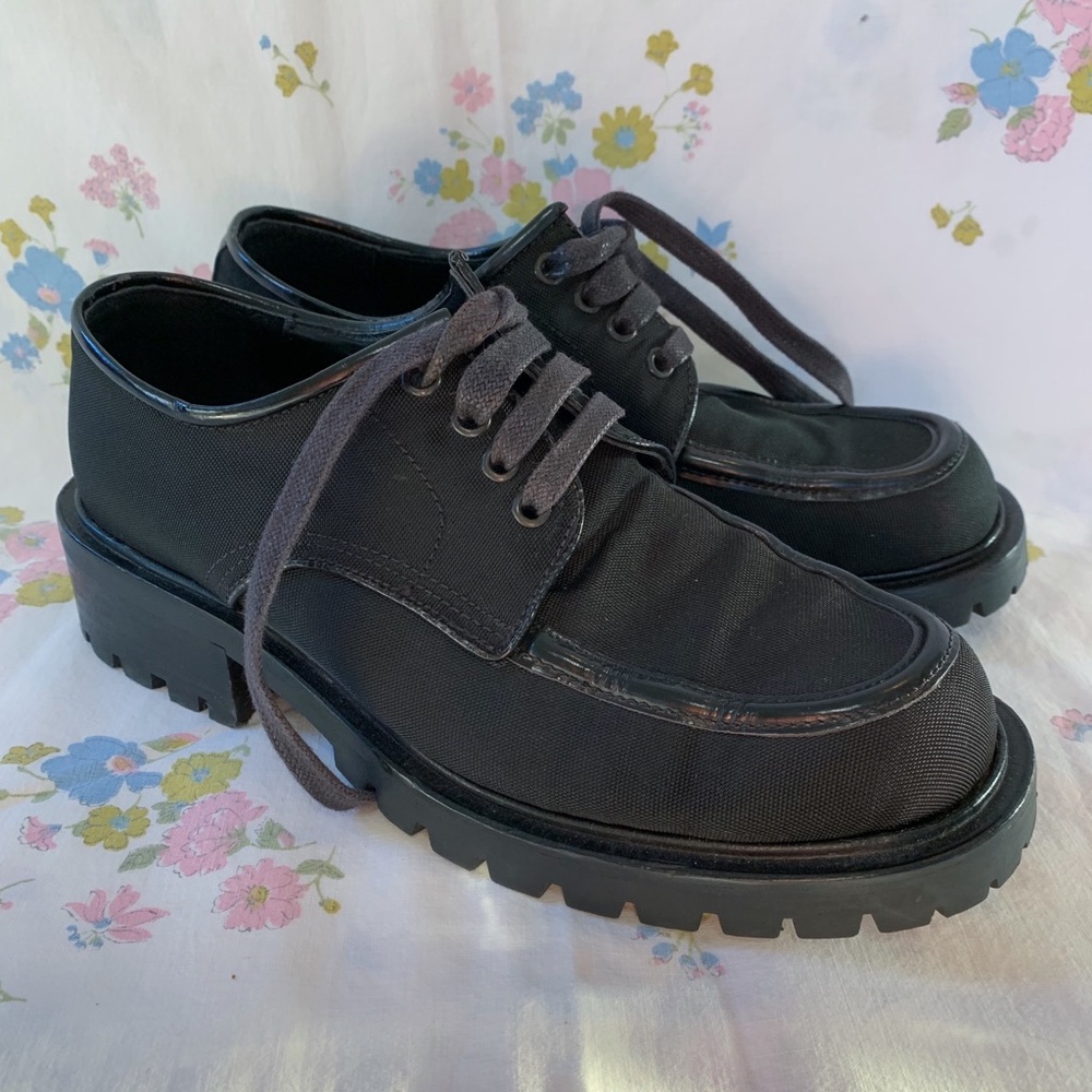 Prego vintage 90s style chunky loafers / lace up shoes, Women’s 7, Black